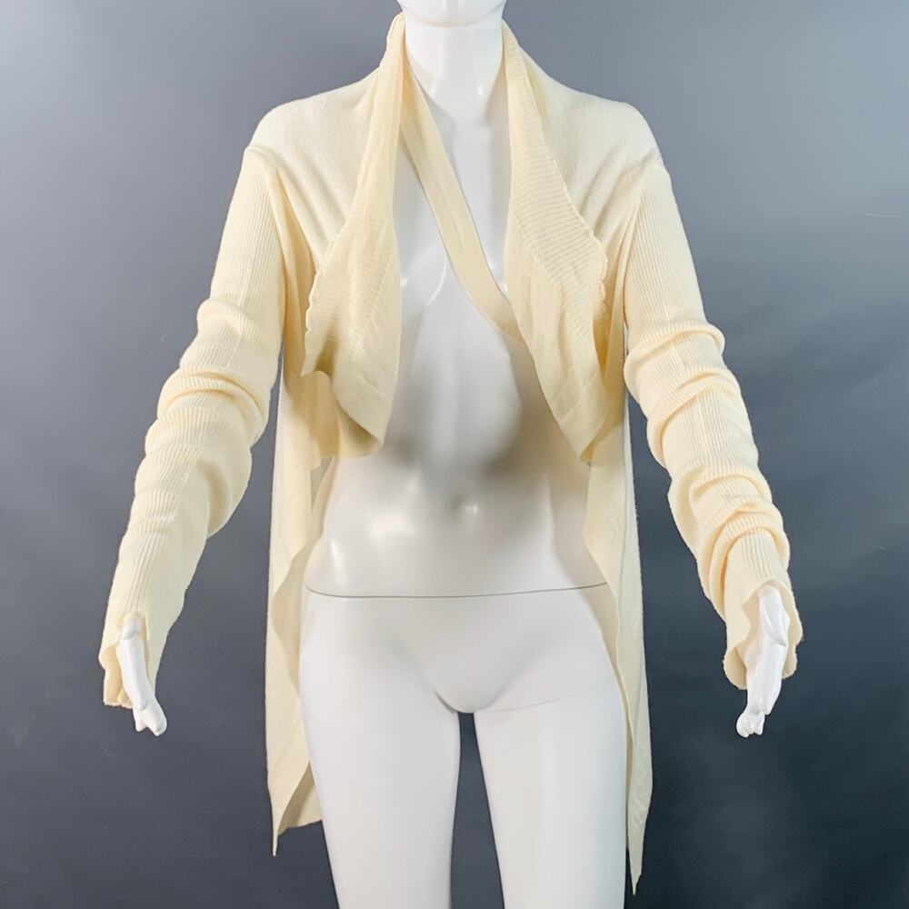 CREATCH SS08 Size M Cream Merino Wool Knit Distressed Open Front Cardigan